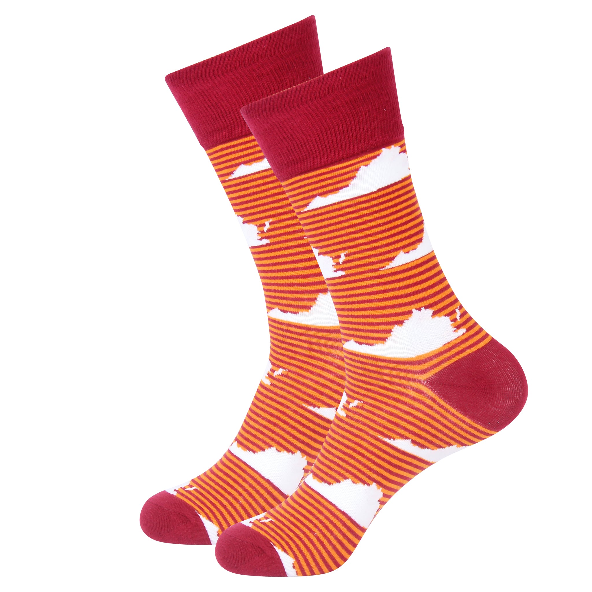 Maroon/Orange Stripe Virginia Shape Socks