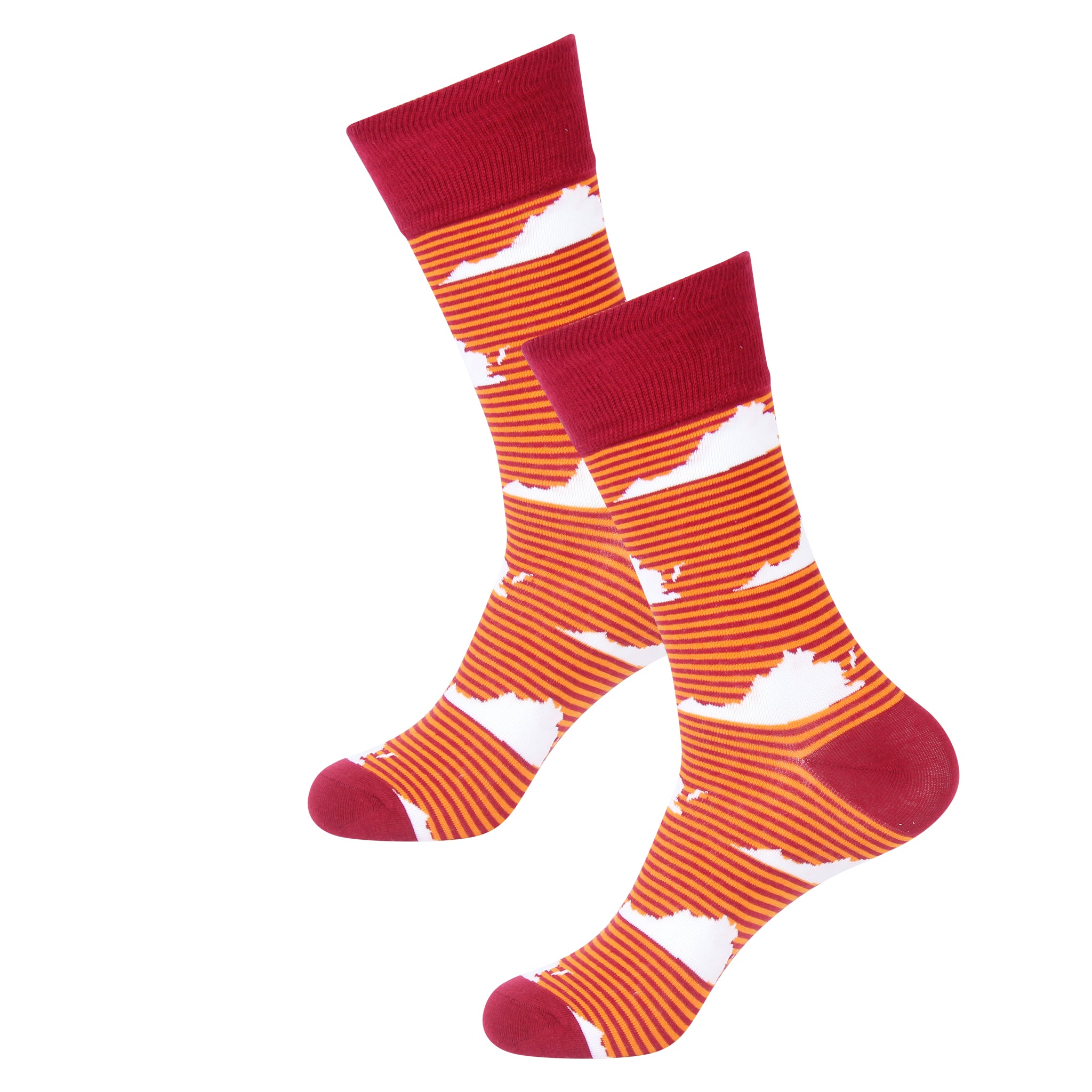 Maroon/Orange Stripe Virginia Shape Socks