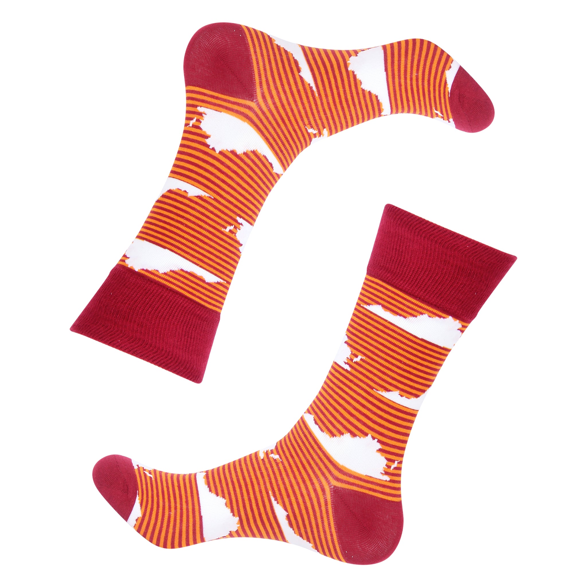 Maroon/Orange Stripe Virginia Shape Socks