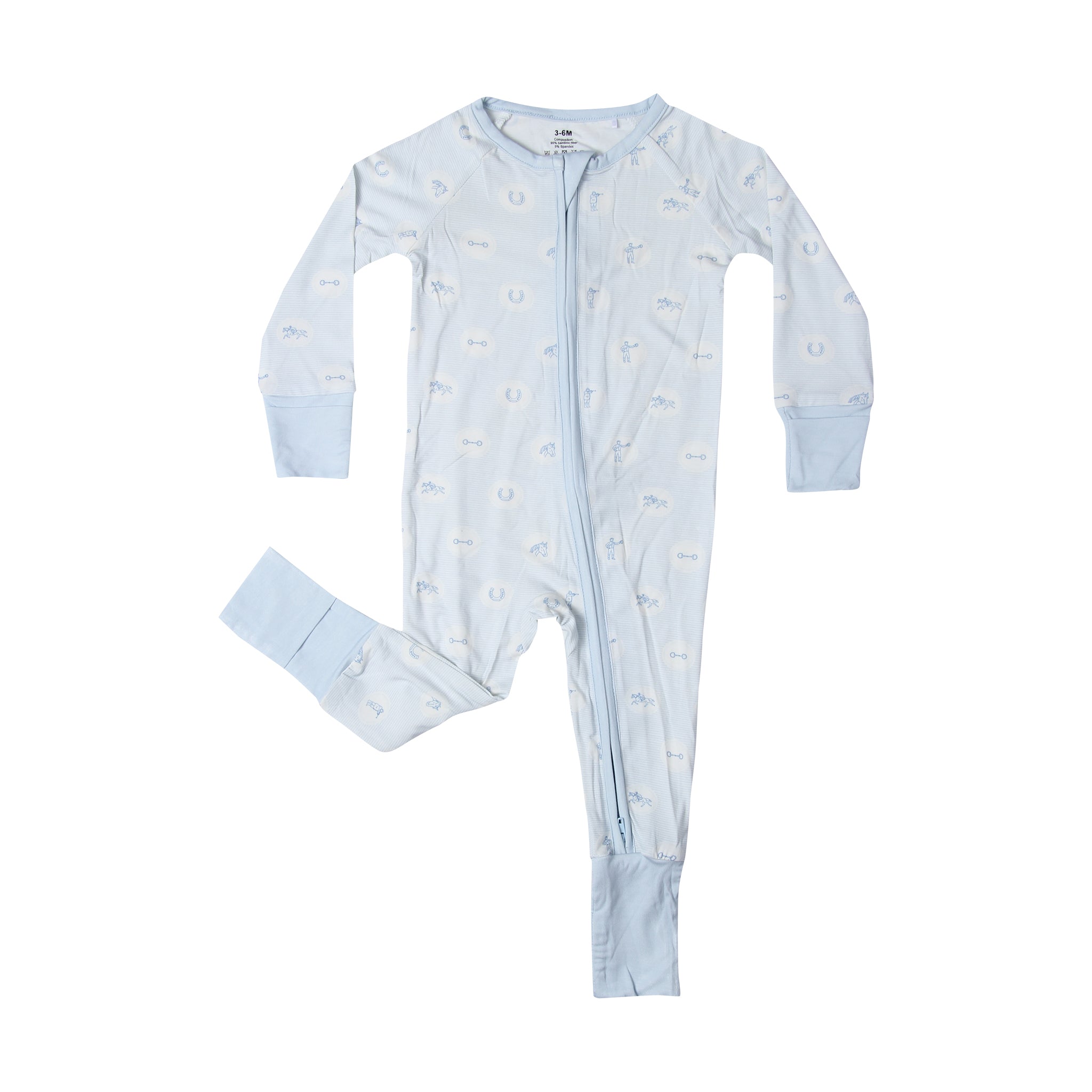 Light Blue Striped Horse Racing Unisex Kids Pajamas - Barrel Down South