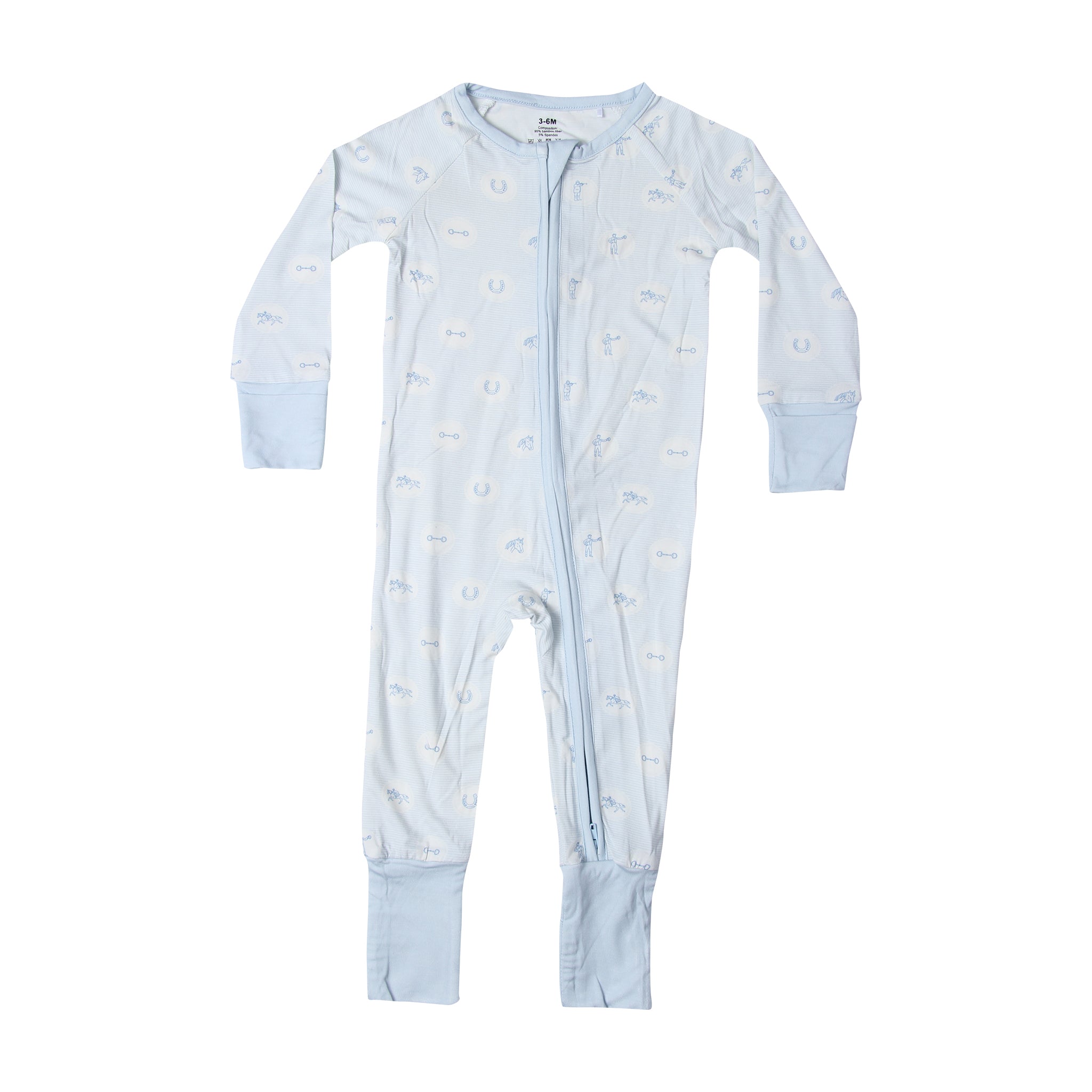 Light Blue Striped Horse Racing Unisex Kids Pajamas - Barrel Down South