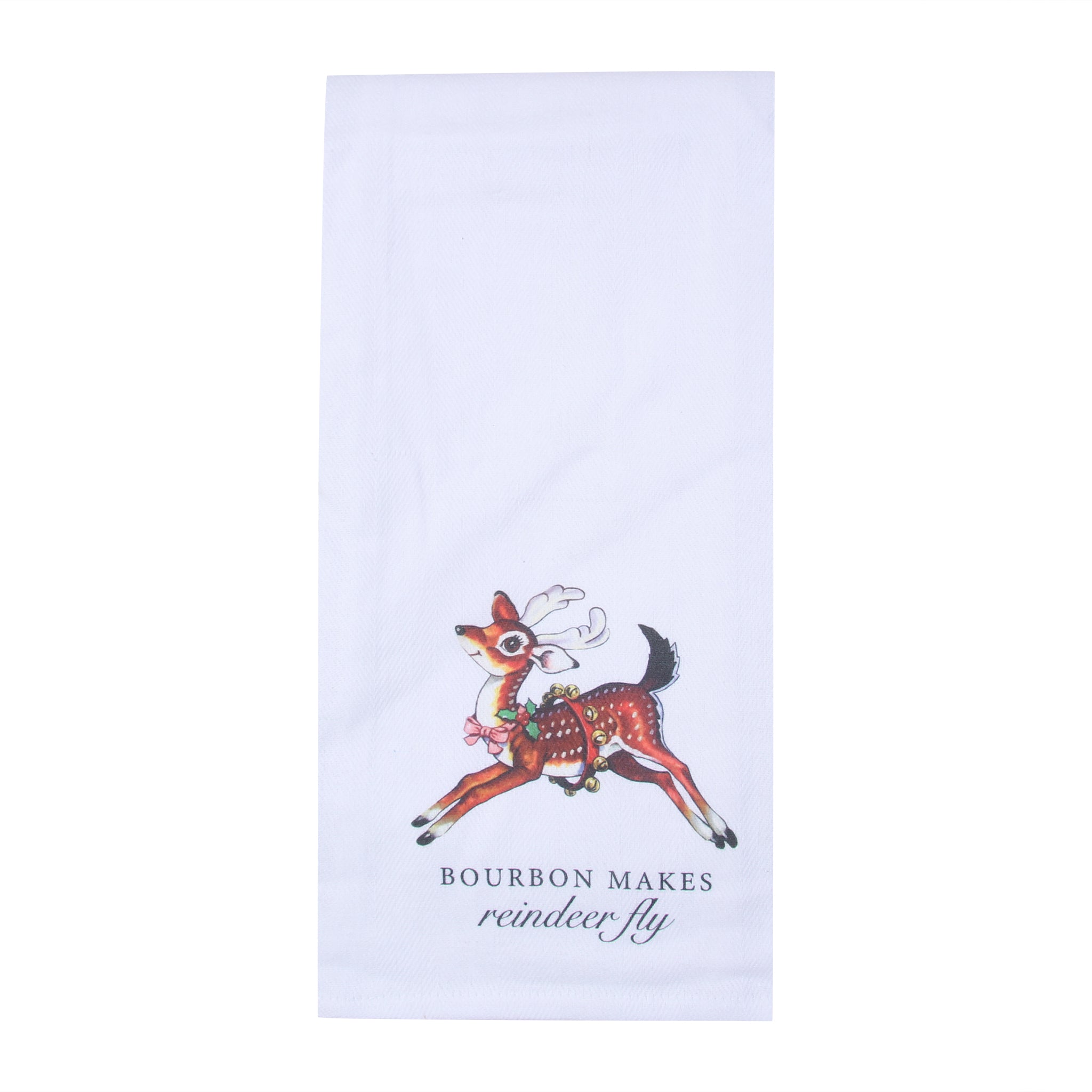Bourbon Makes Reindeer Fly Tea Towel