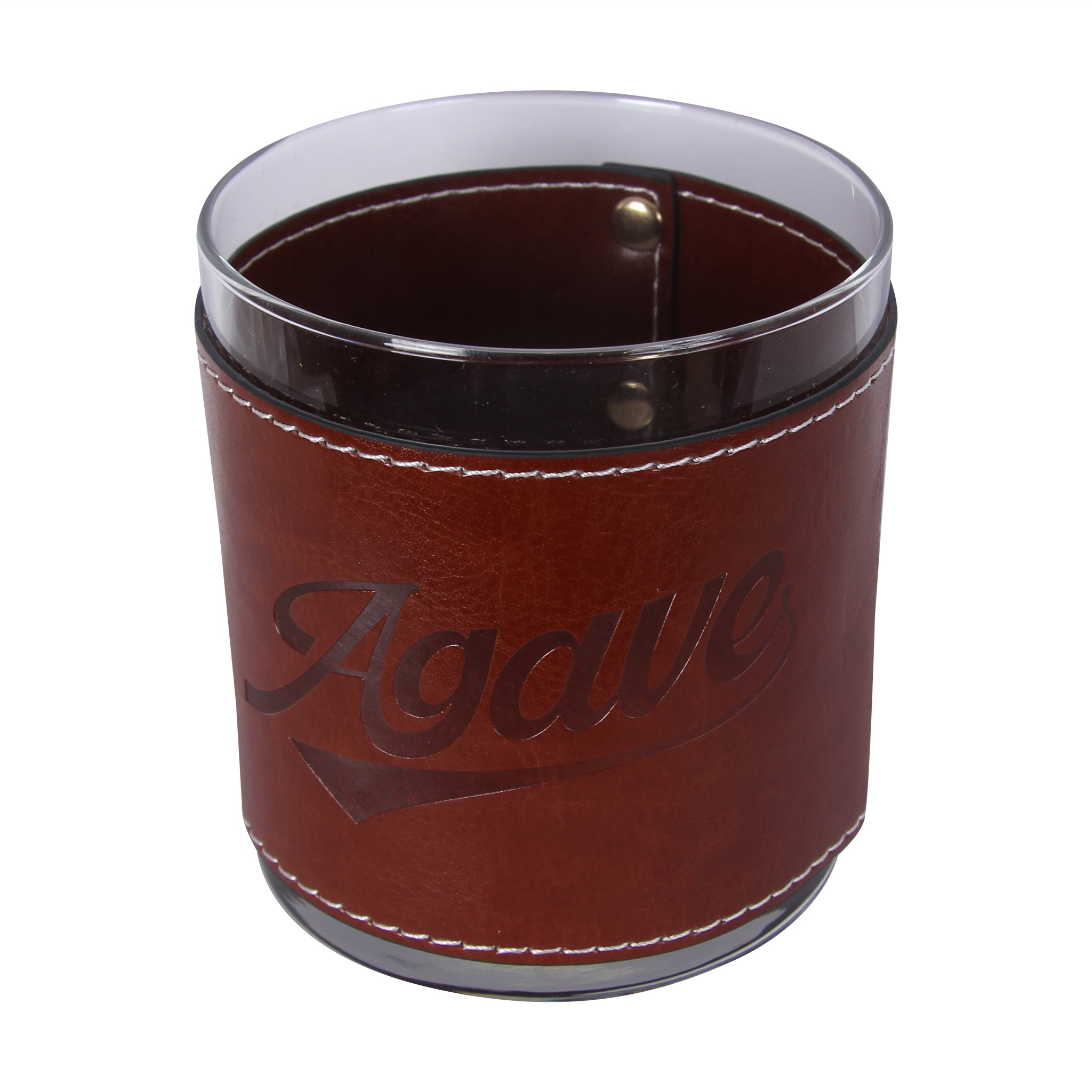 Agave Leather Rocks Glass - Thumbnail 4