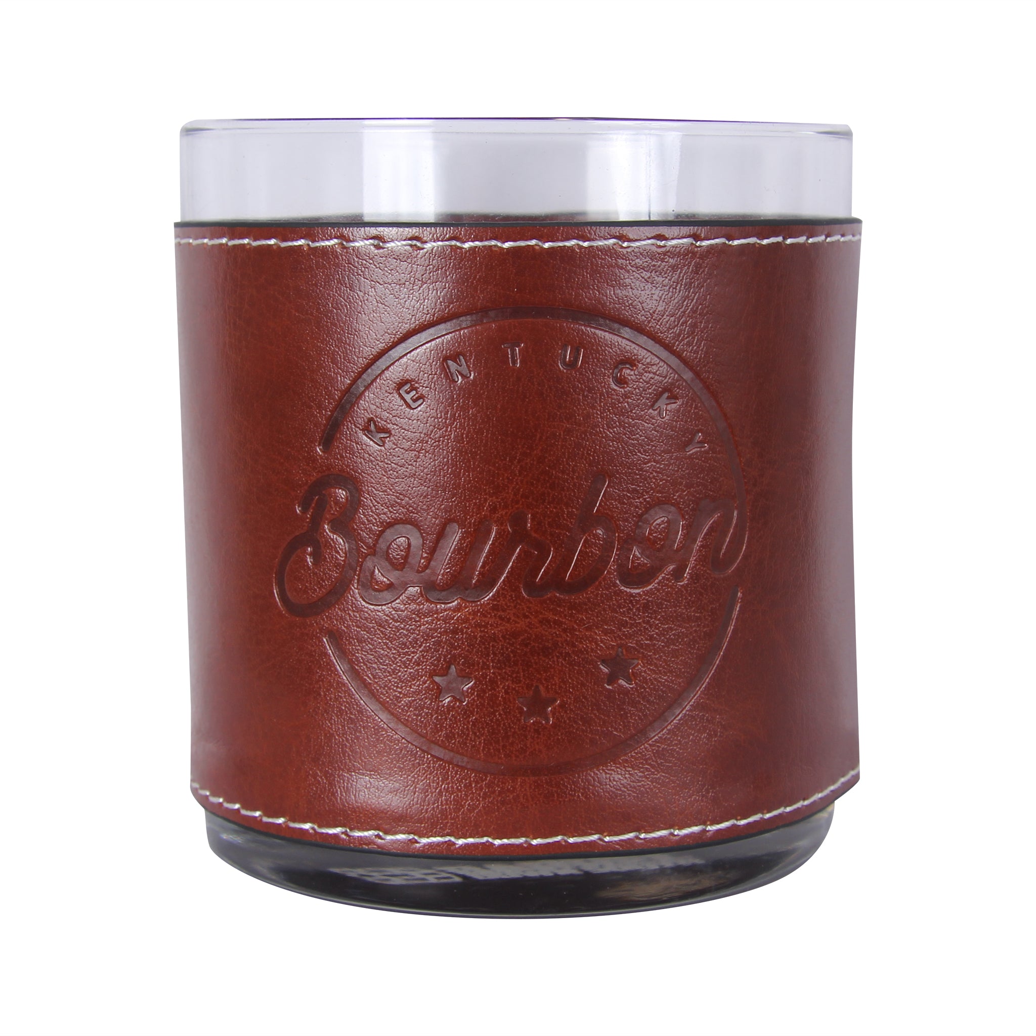 Kentucky Bourbon Circle Design Faux Leather Rocks Glass