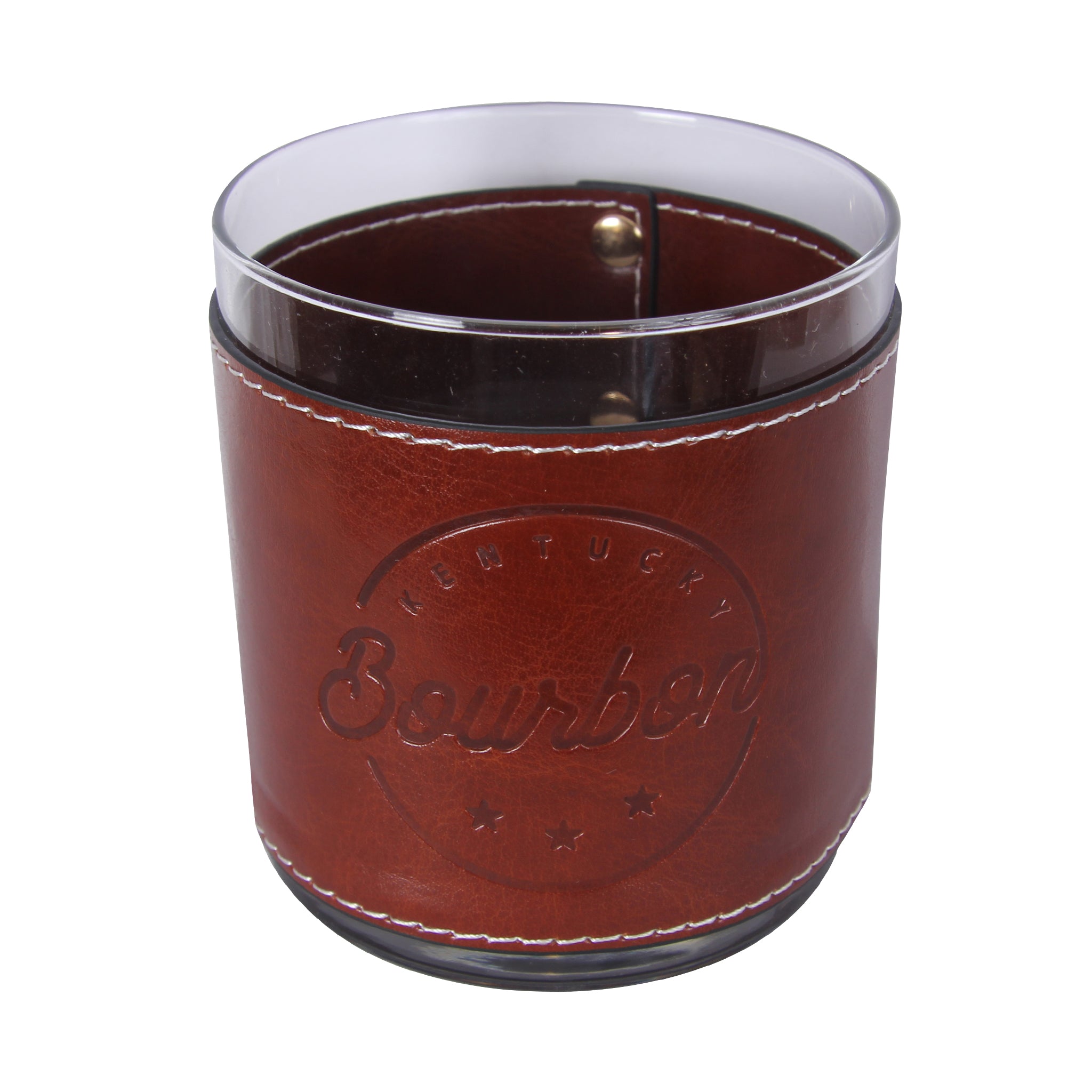 Kentucky Bourbon Circle Design Faux Leather Rocks Glass - Thumbnail 2