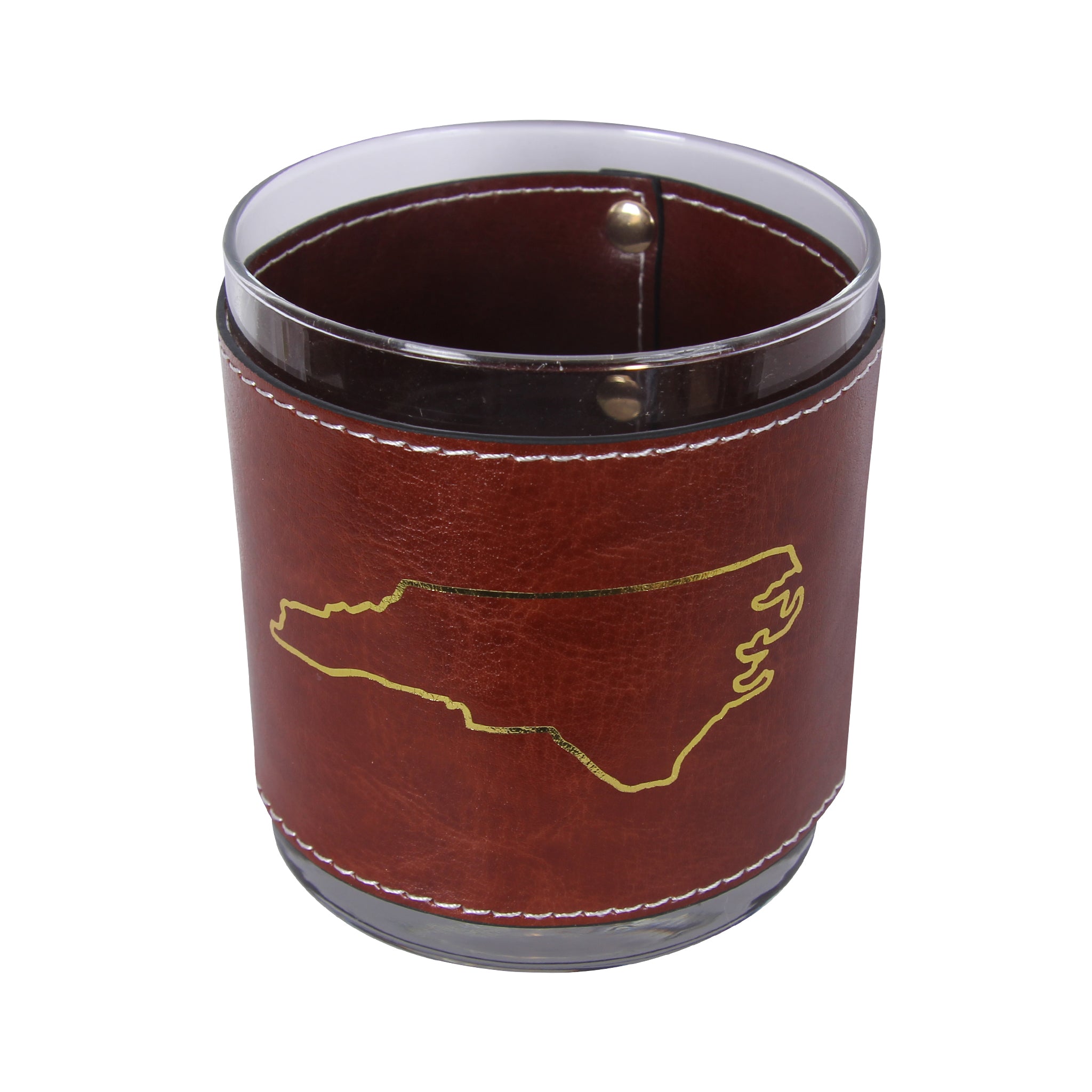 Gold NC State Outline Faux Leather Rocks Glass - Thumbnail 2