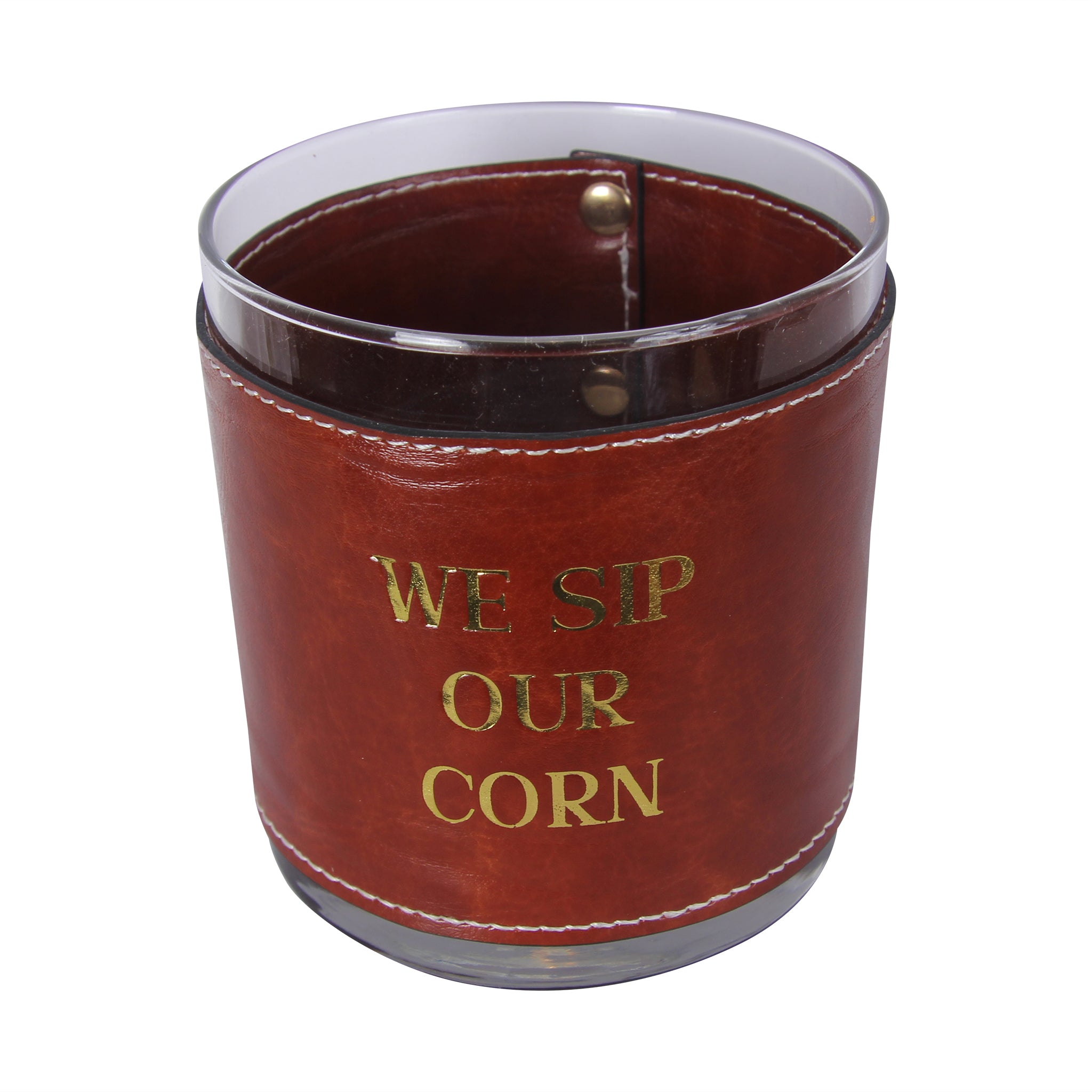 Gold We Sip Our Corn Faux Leather Rocks Glass - Thumbnail 2