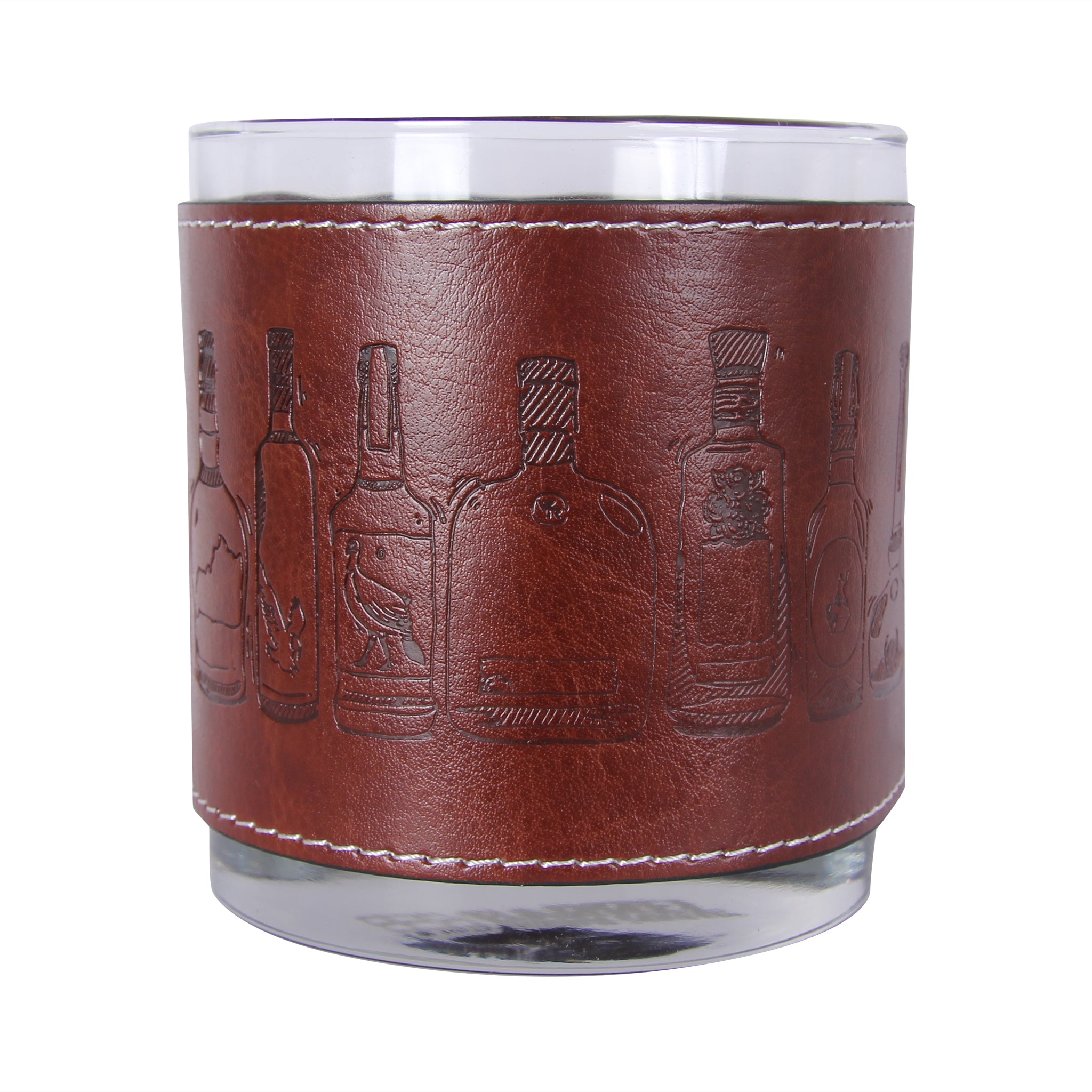 KY Whiskey Bottles Faux Leather Rocks Glass