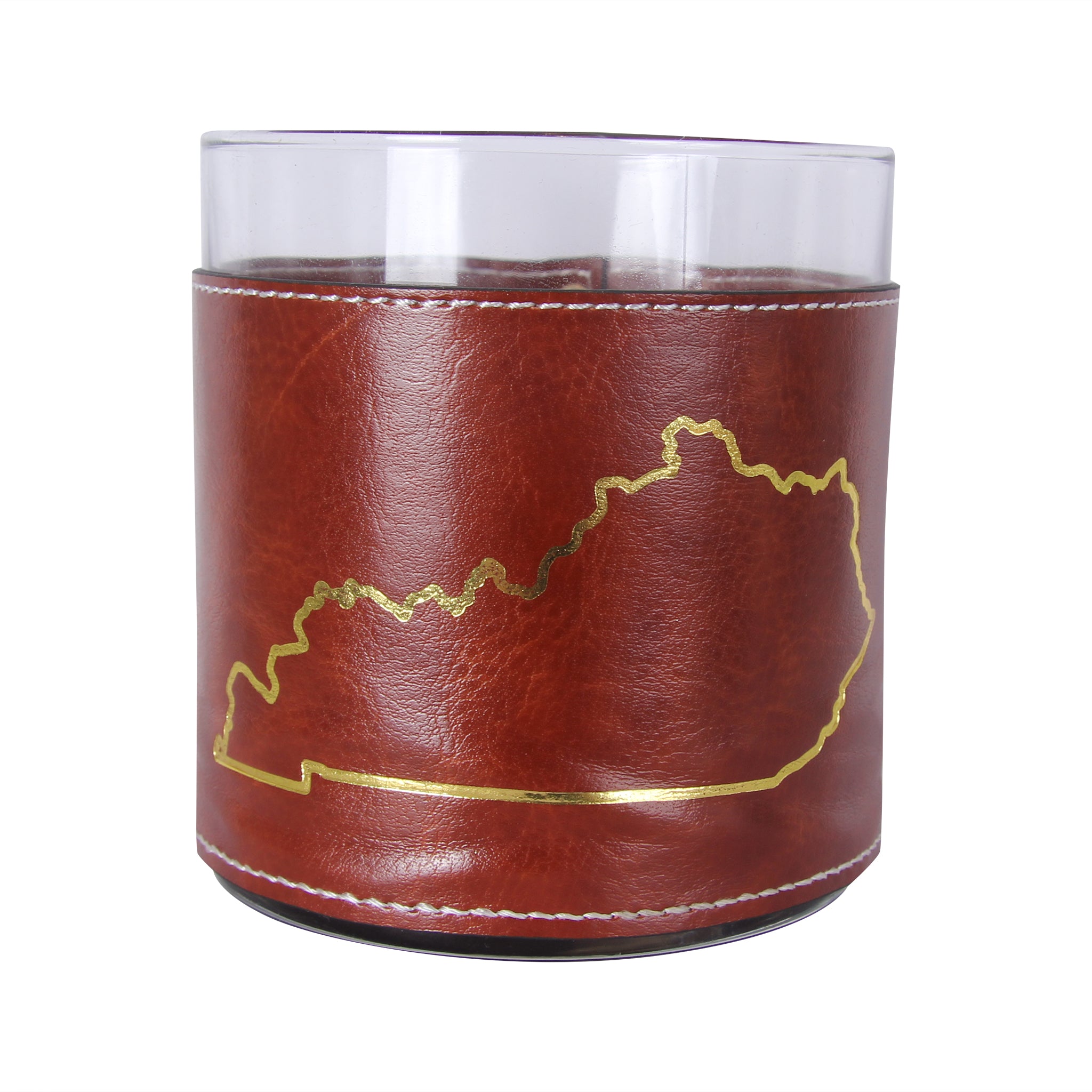 KY State Outline Leather Rocks Glass