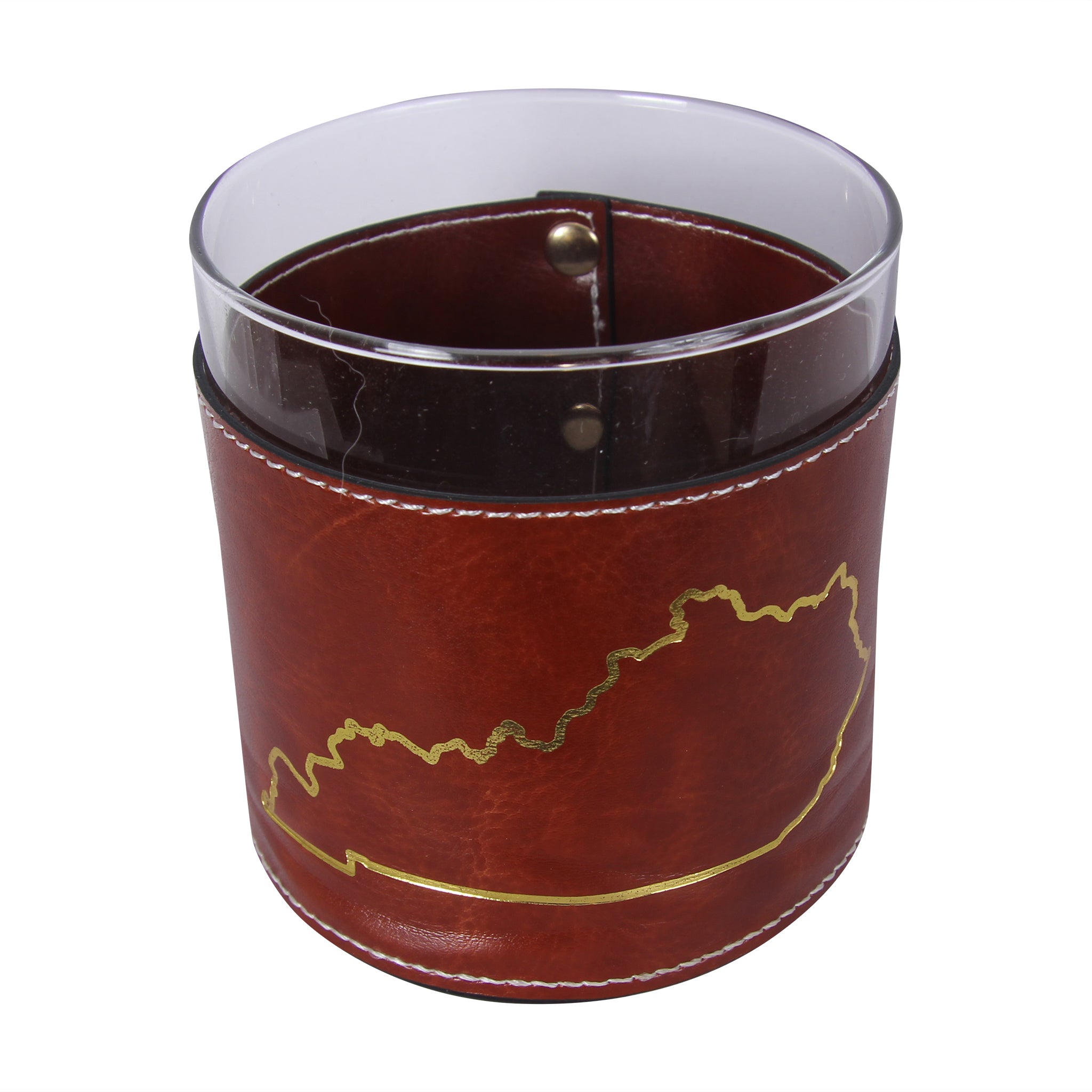 KY State Outline Leather Rocks Glass - Thumbnail 3
