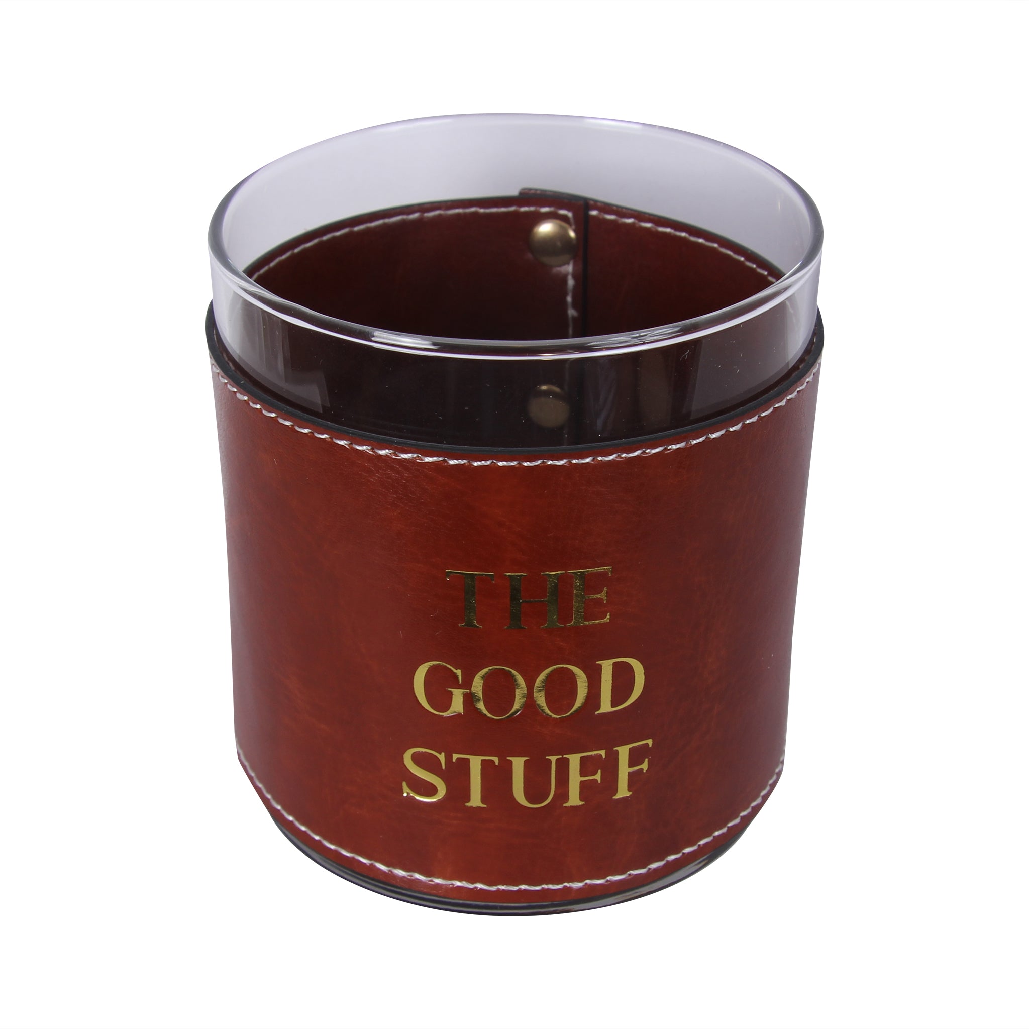 Gold The Good Stuff Faux Leather Rocks Glass - Thumbnail 3