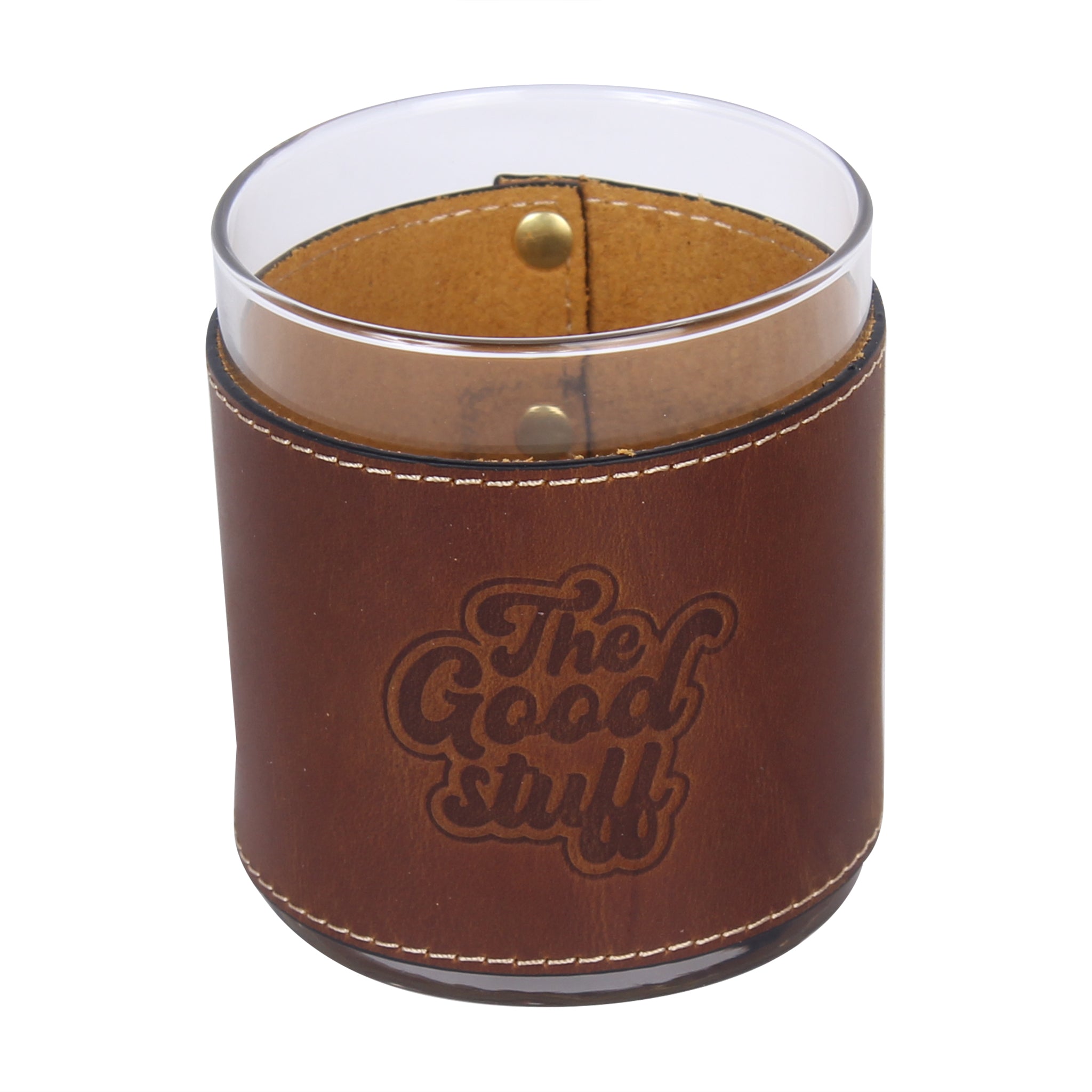 Gold The Good Stuff Faux Leather Rocks Glass - Thumbnail 4