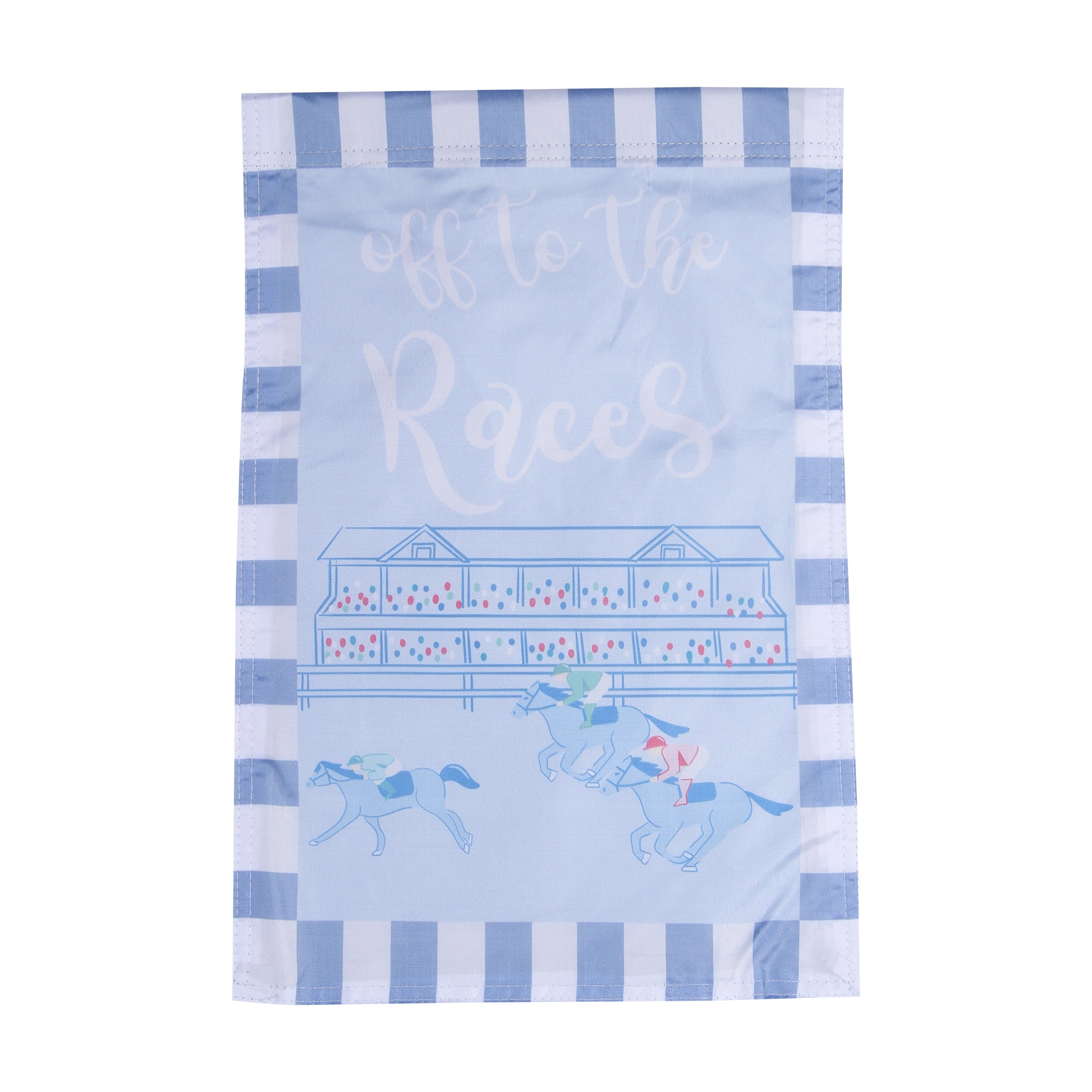 Light Blue Horse Racing Derby Garden Flag - Barrel Down South