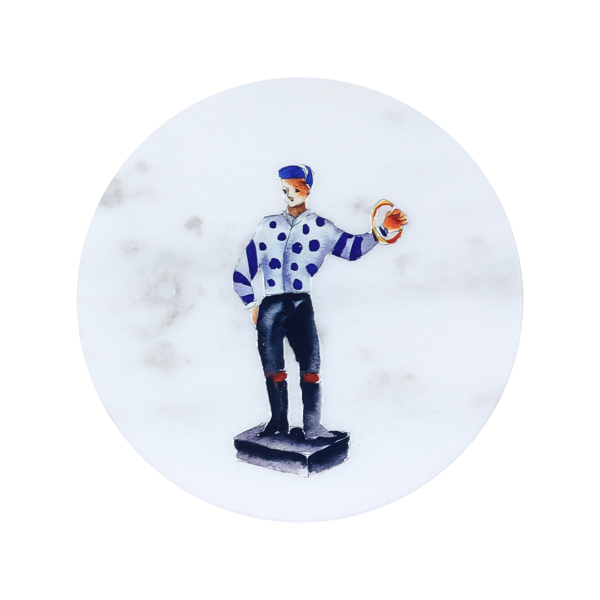 Blue Polka Dot Standing Jockey Marble Coaster - Barrel Down South