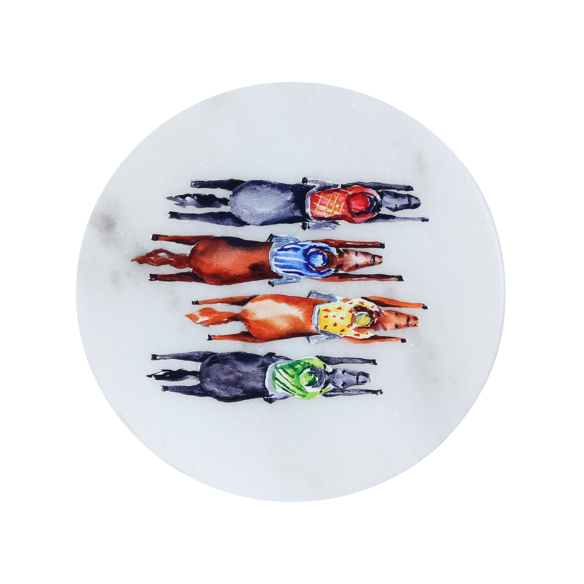 Birds Eye Horse Racing Marble Coaster - Barrel Down South
