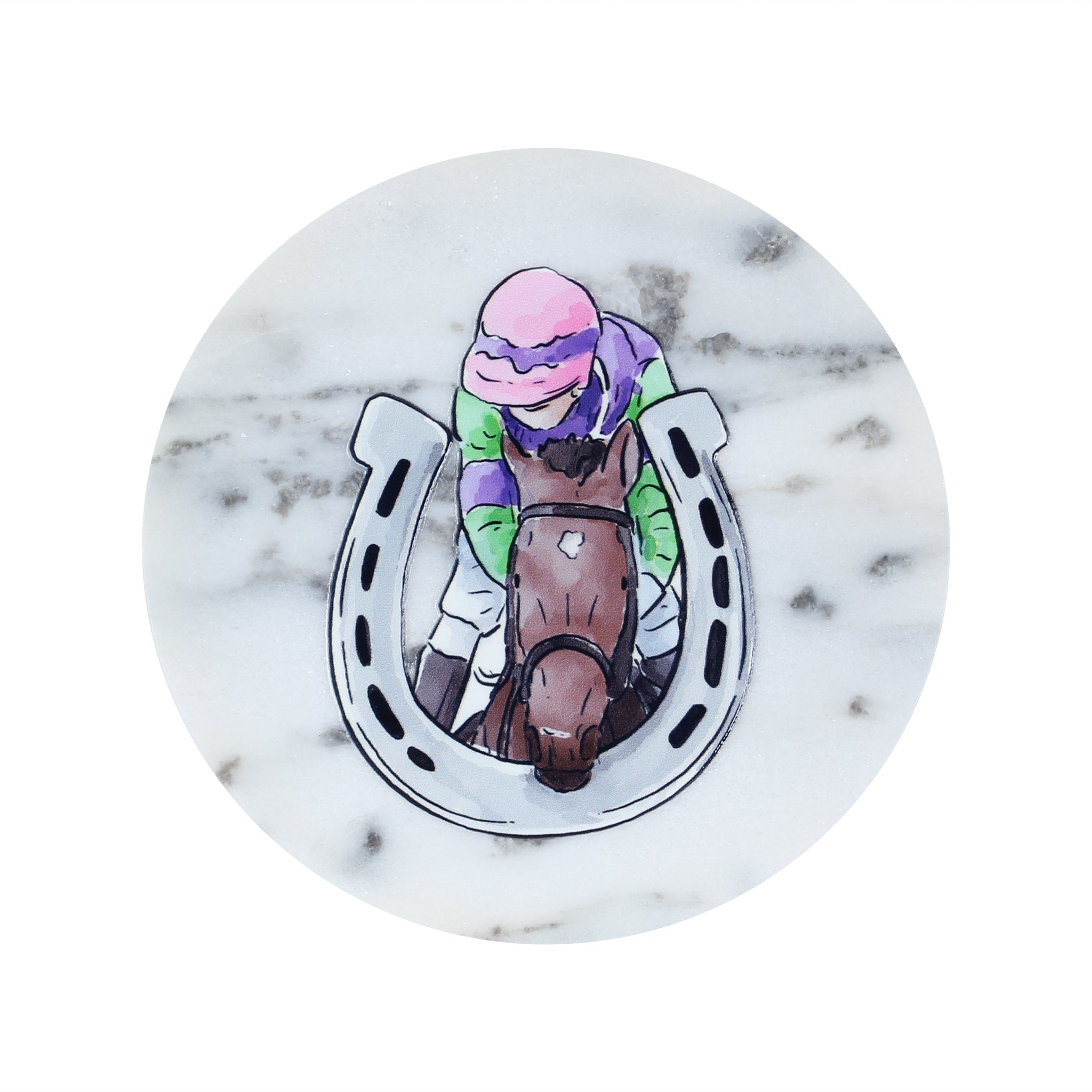 Jockey in Horseshoe Horse Racing Marble Coaster - Barrel Down South