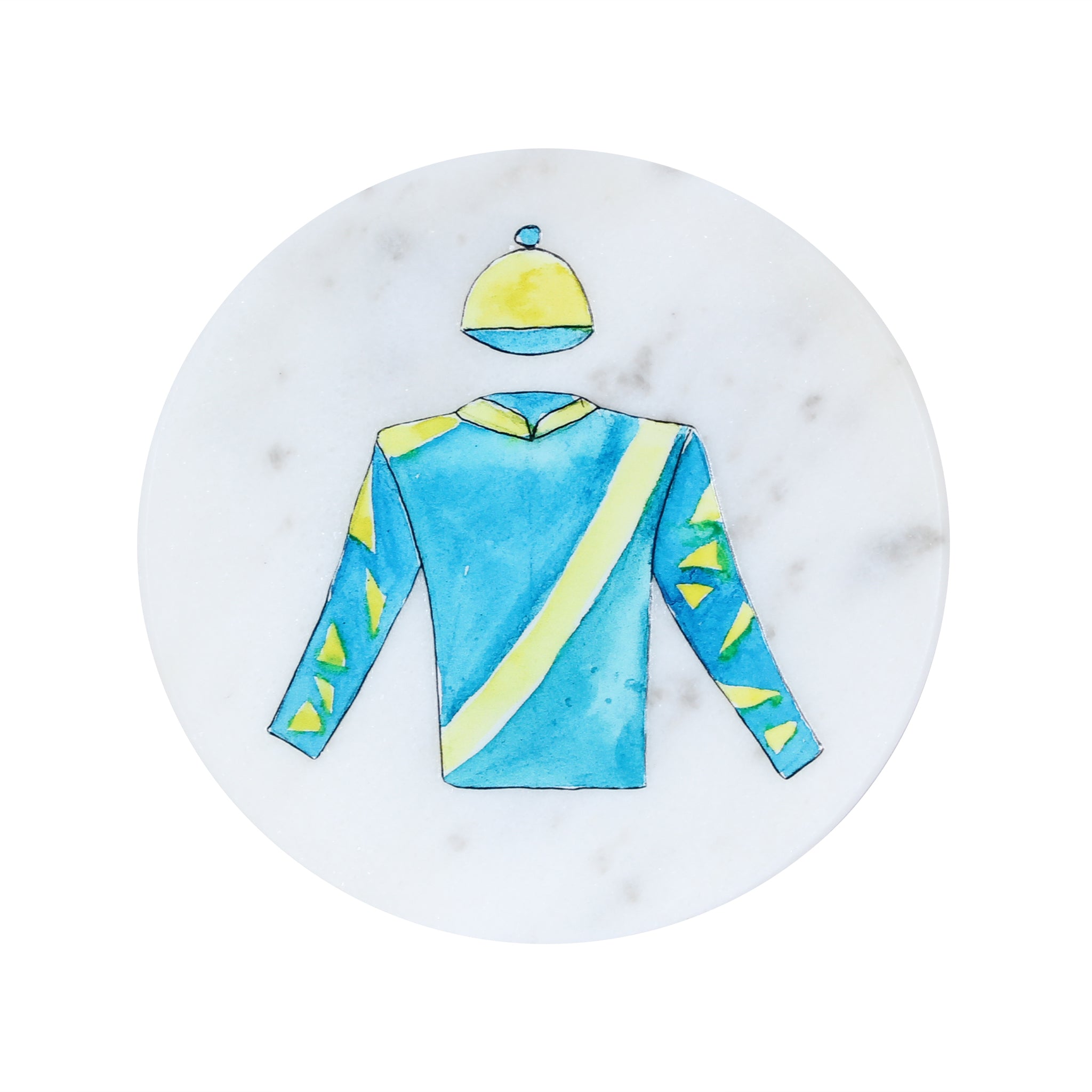 Blue and Yellow Jockey Silk Marble Coaster - Barrel Down South