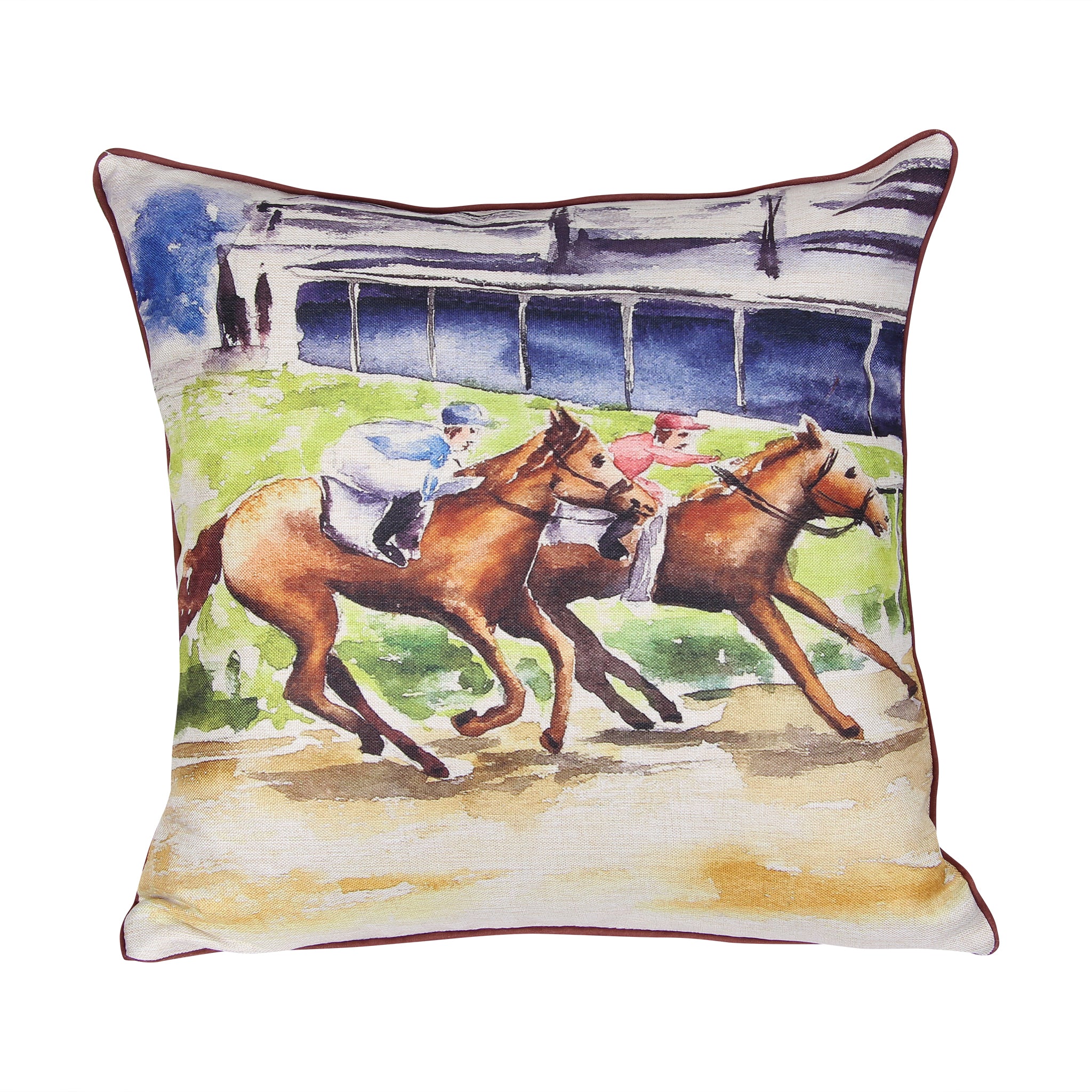 Neck and Neck Horse Racing Pillow