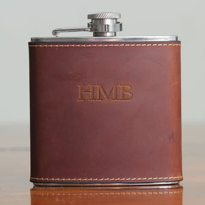 Custom Leather Wrapped Bourbon Whiskey Flask