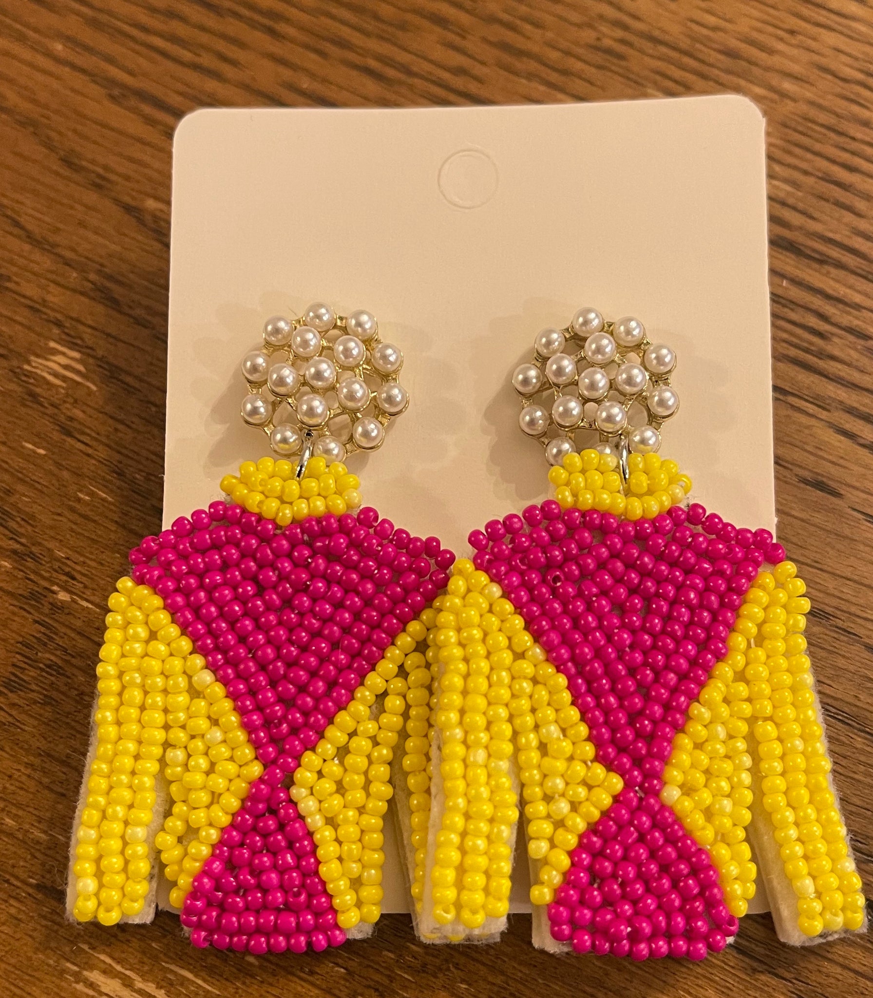 Yellow/Pink Jockey Silk Seed Bead Earring