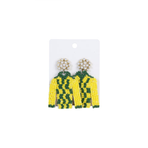 Green/Yellow Checkered Jockey Silk Earrings