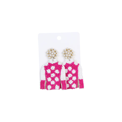 Pink/White Polka Dot Jockey Silk Earrings