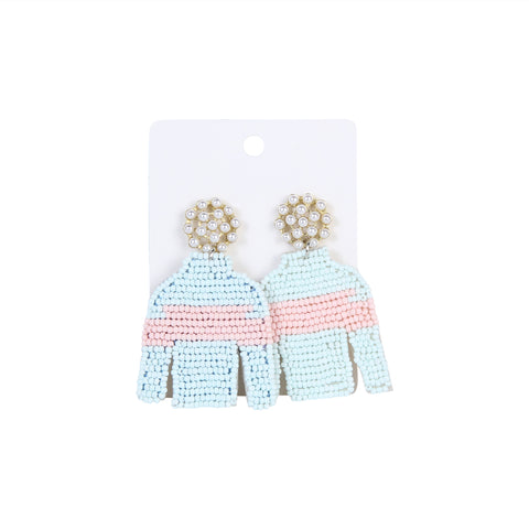 Light Blue/Pink Stripe Jockey Silk Earrings
