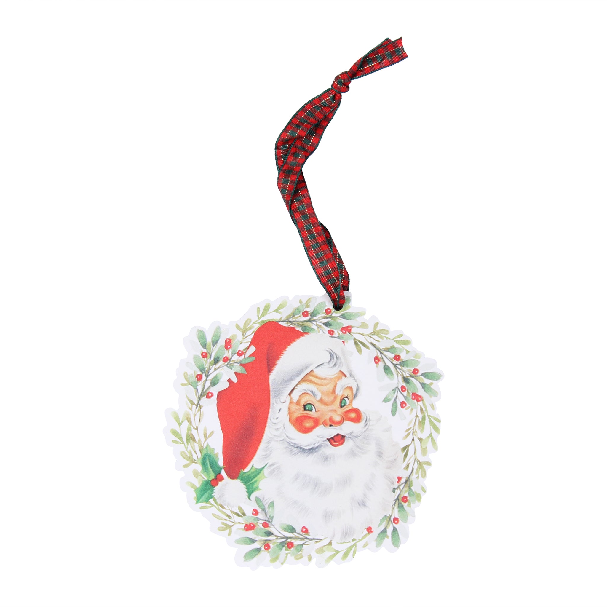 Santa Face in Holiday Wreath Ornament