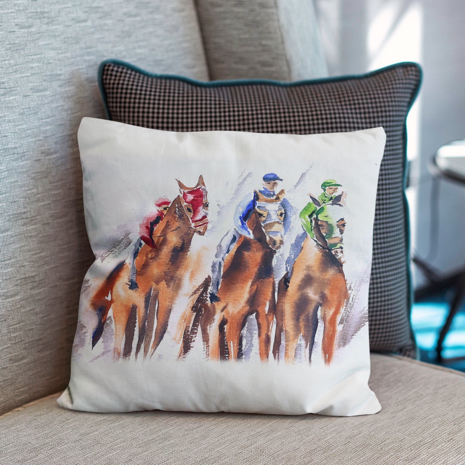 Racehorses Thoroughbred Horse Racing Pillow - Barrel Down South