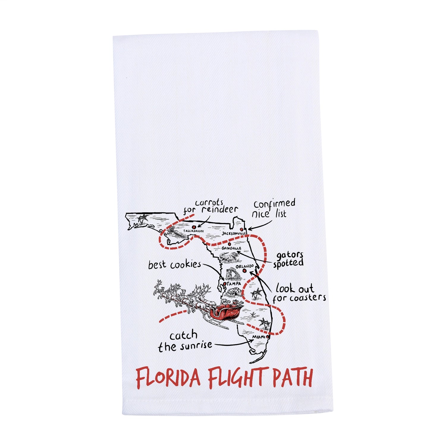 Florida Christmas Flight Path Tea Towel