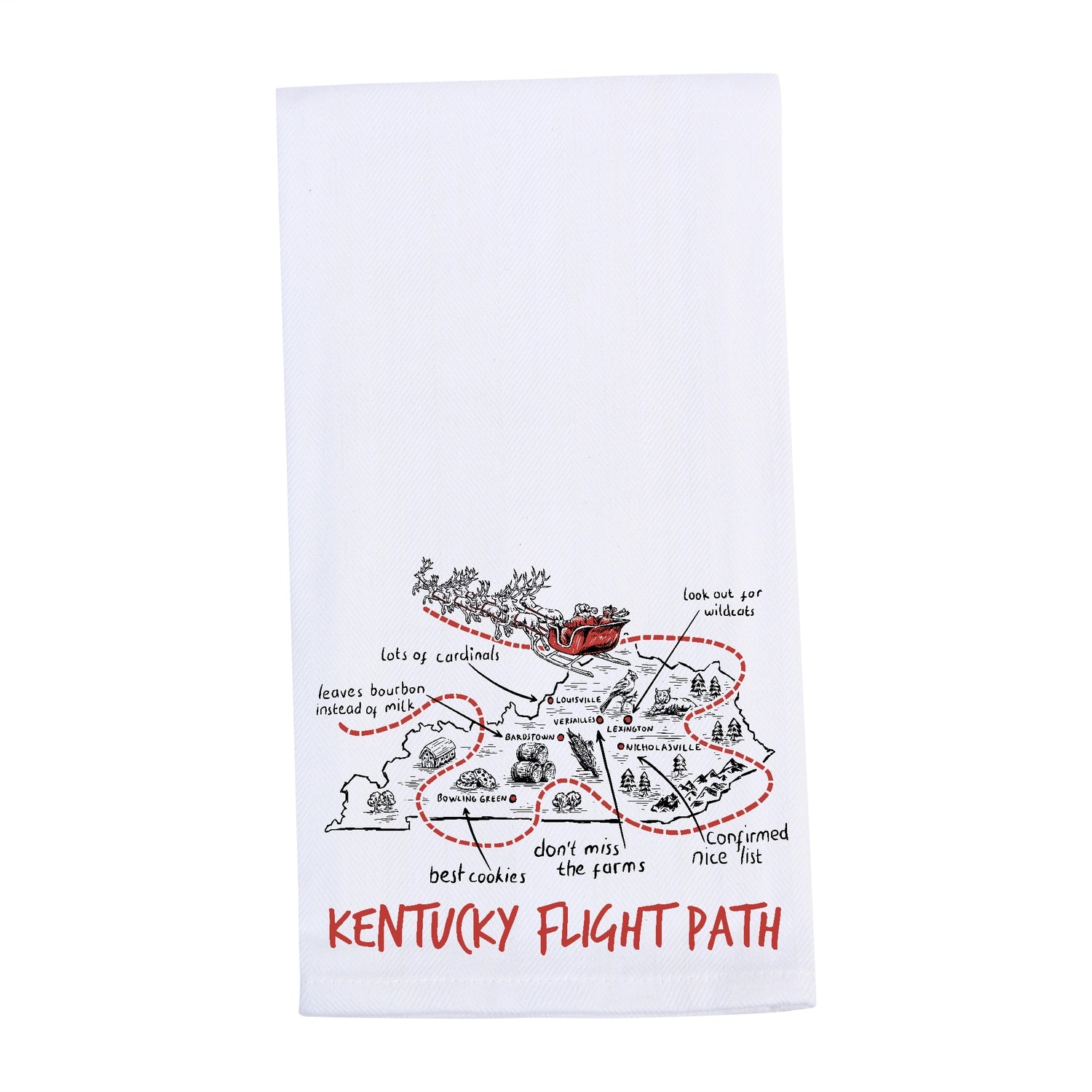 Kentucky Christmas Flight Path Tea Towel