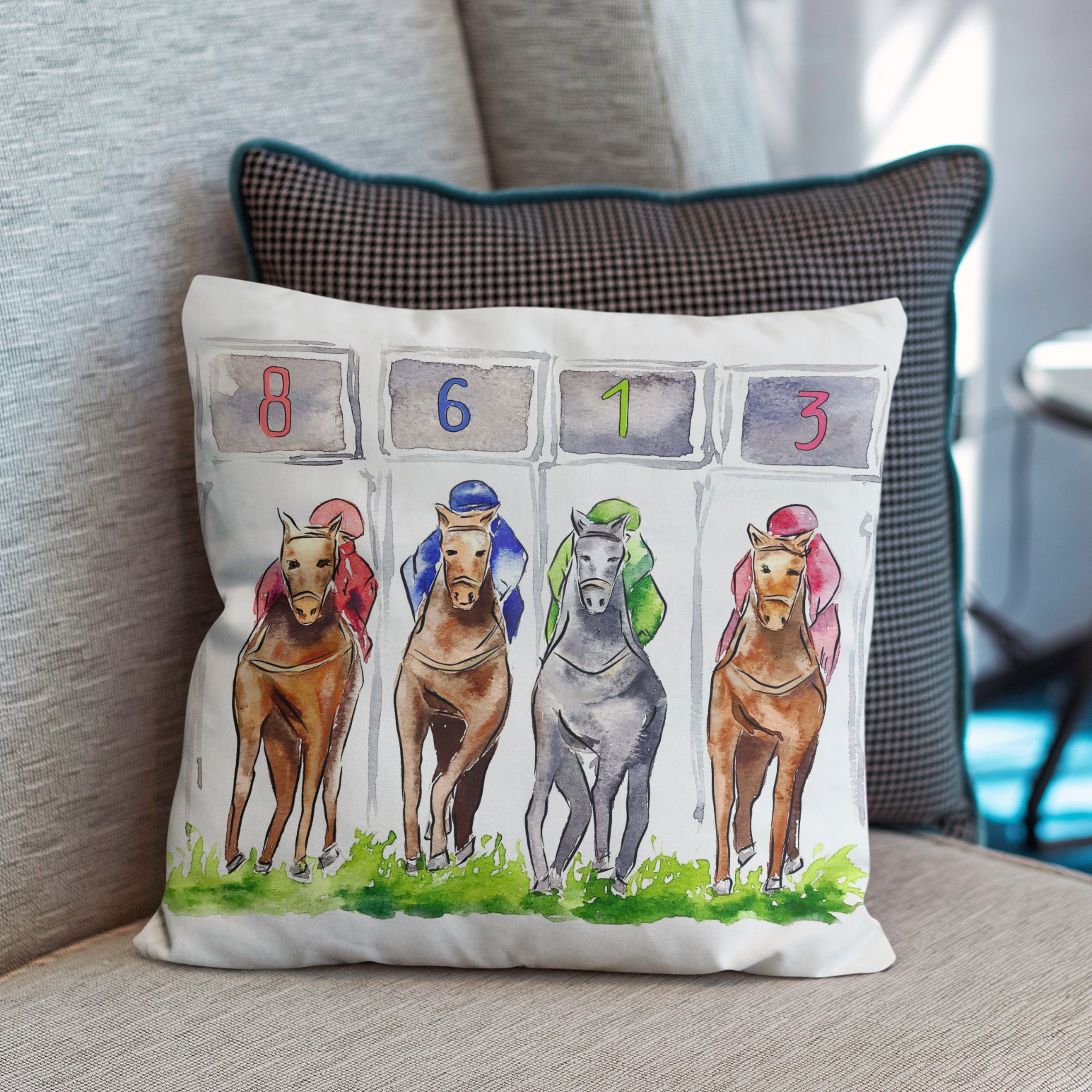 Out of the Gate Horse Racing Pillow - Barrel Down South