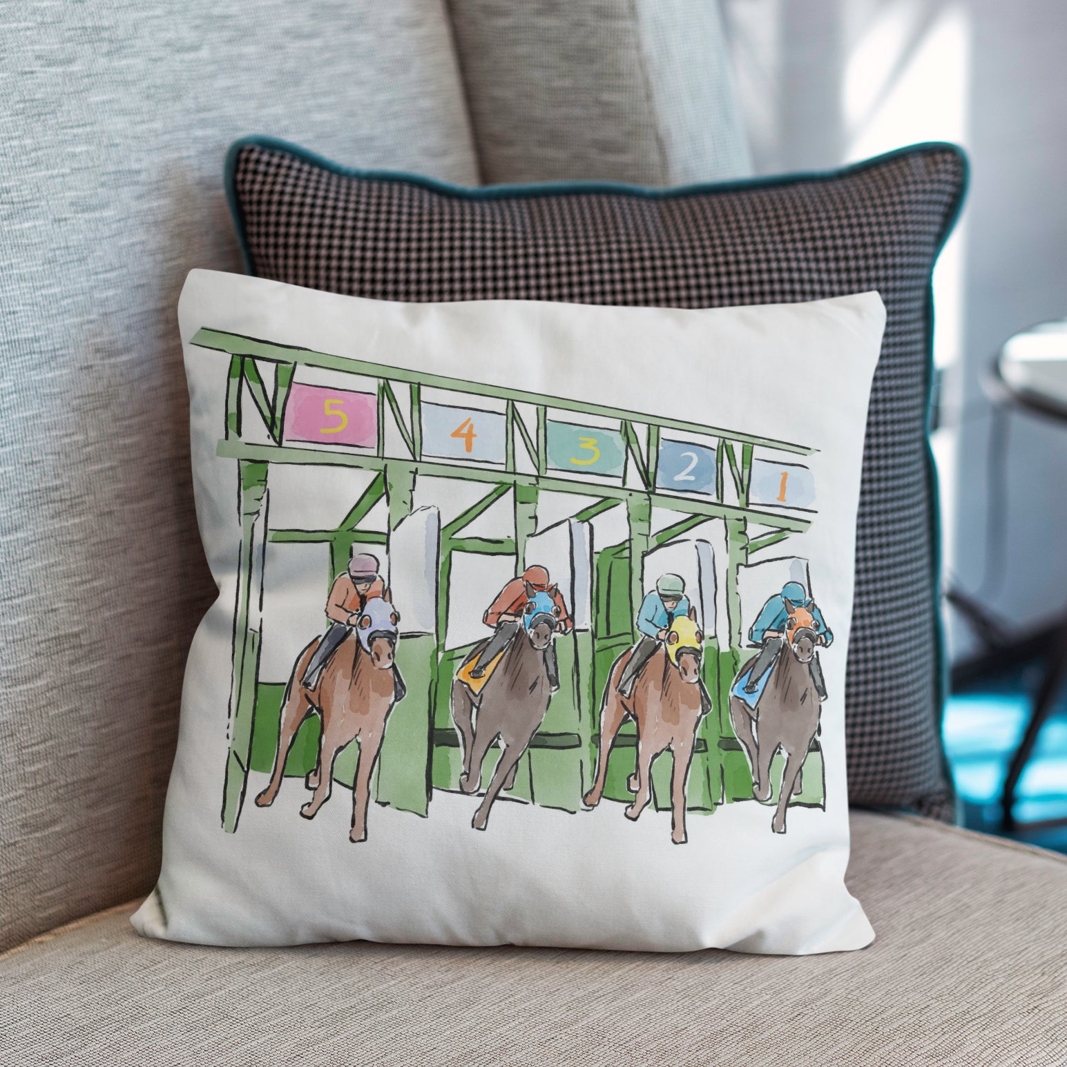 Out of the Gate Horse Racing Pillow - Barrel Down South