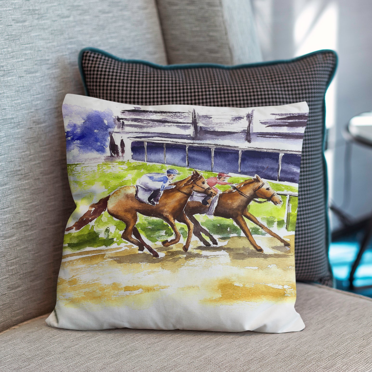 Neck and Neck Horse Racing Pillow - Barrel Down South