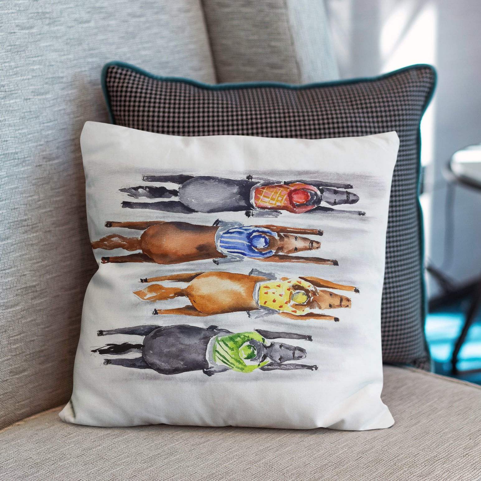 Birds Eye Horse Racing Pillow - Barrel Down South