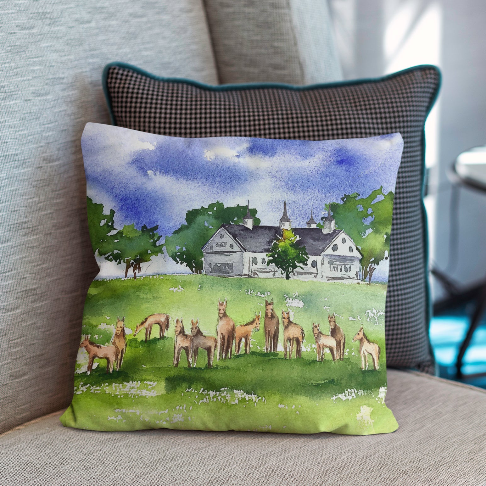 Horse Farm Horse Racing Pillow - Barrel Down South