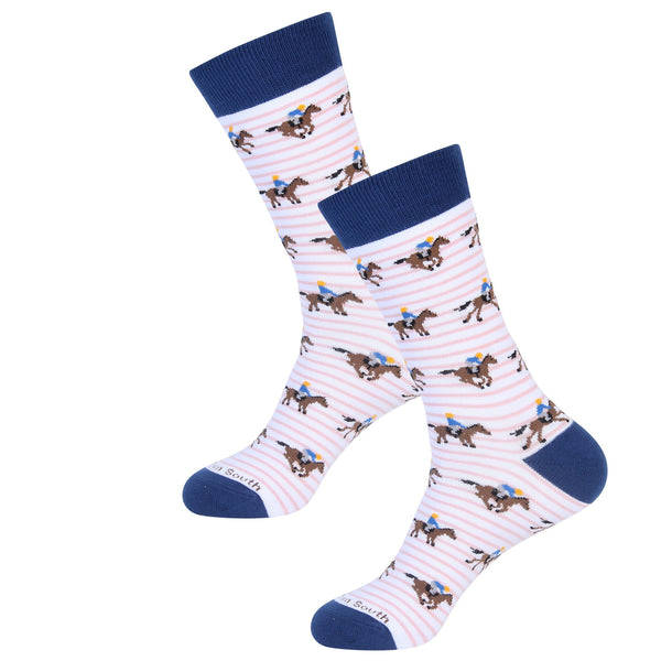 Navy/Pink Striped Horse Racing Sock
