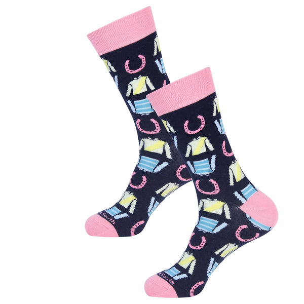 Black/Pink Horseshoe And Silks Sock