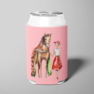Horse and Woman Horse Racing Derby Can Cooler