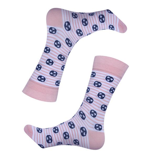 White / Pink Stripe Tri Star Socks