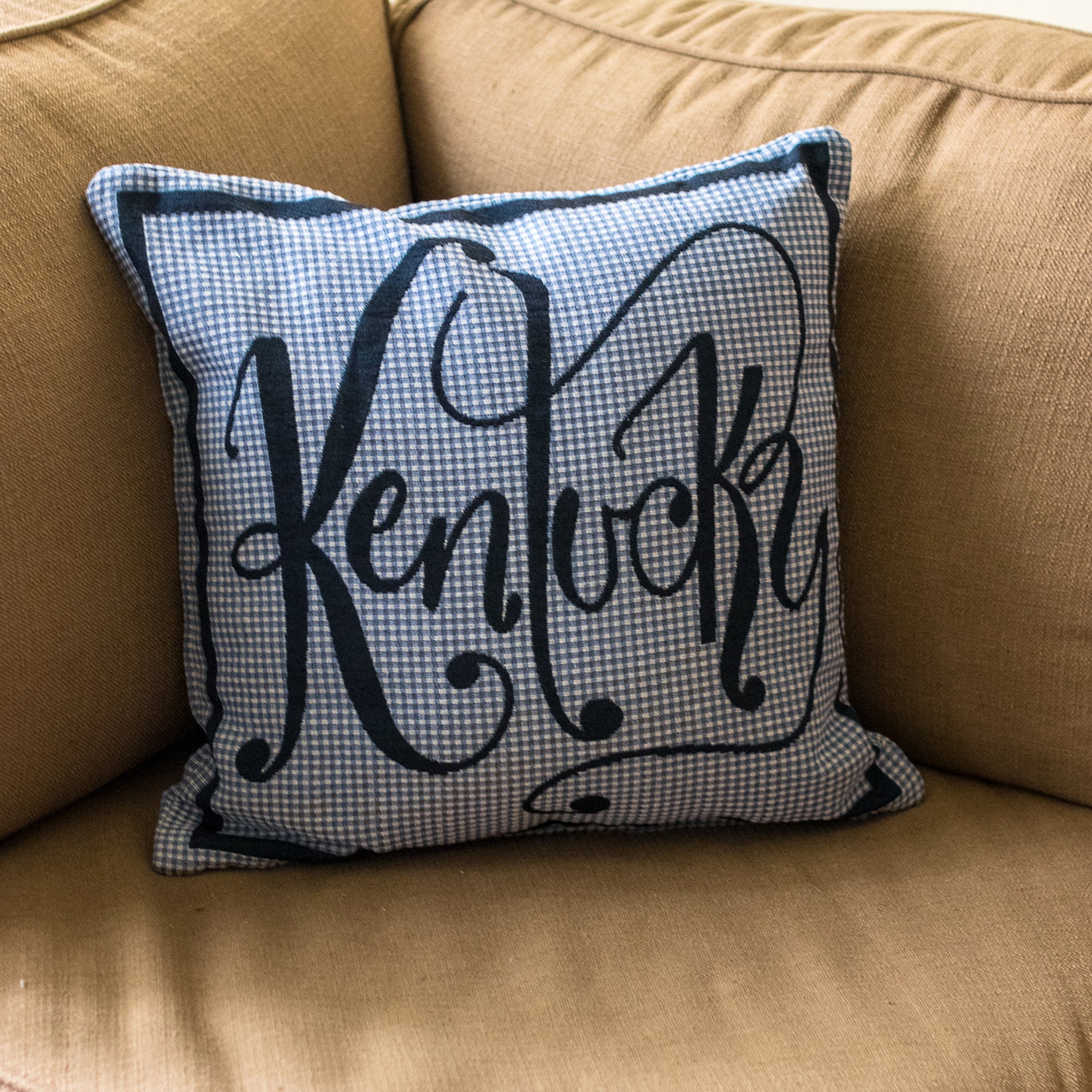 Blue Plaid Kentucky Word Pillow - Barrel Down South