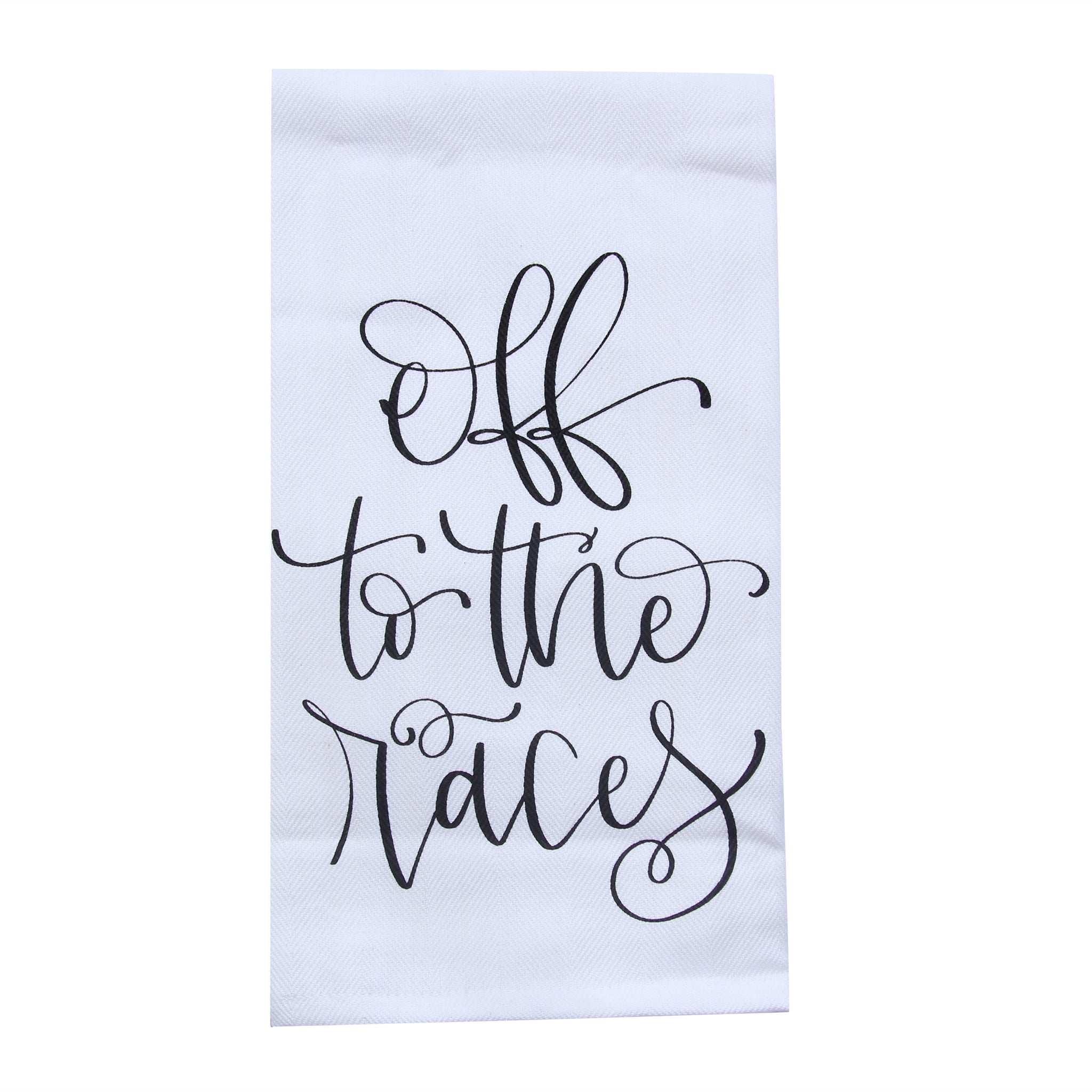 Off To The Races Black Text Tea Towel