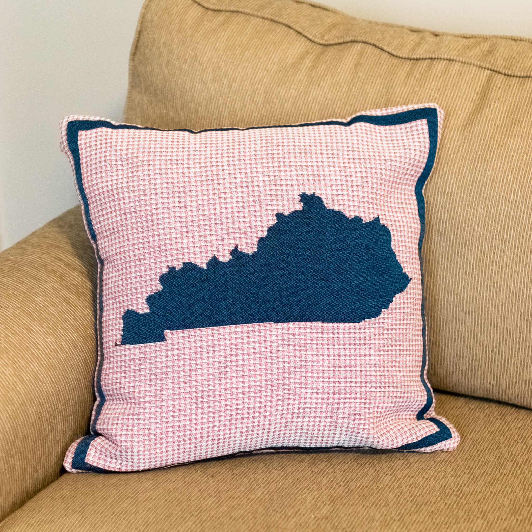 Pink Plaid KY Shape Pillow - Barrel Down South