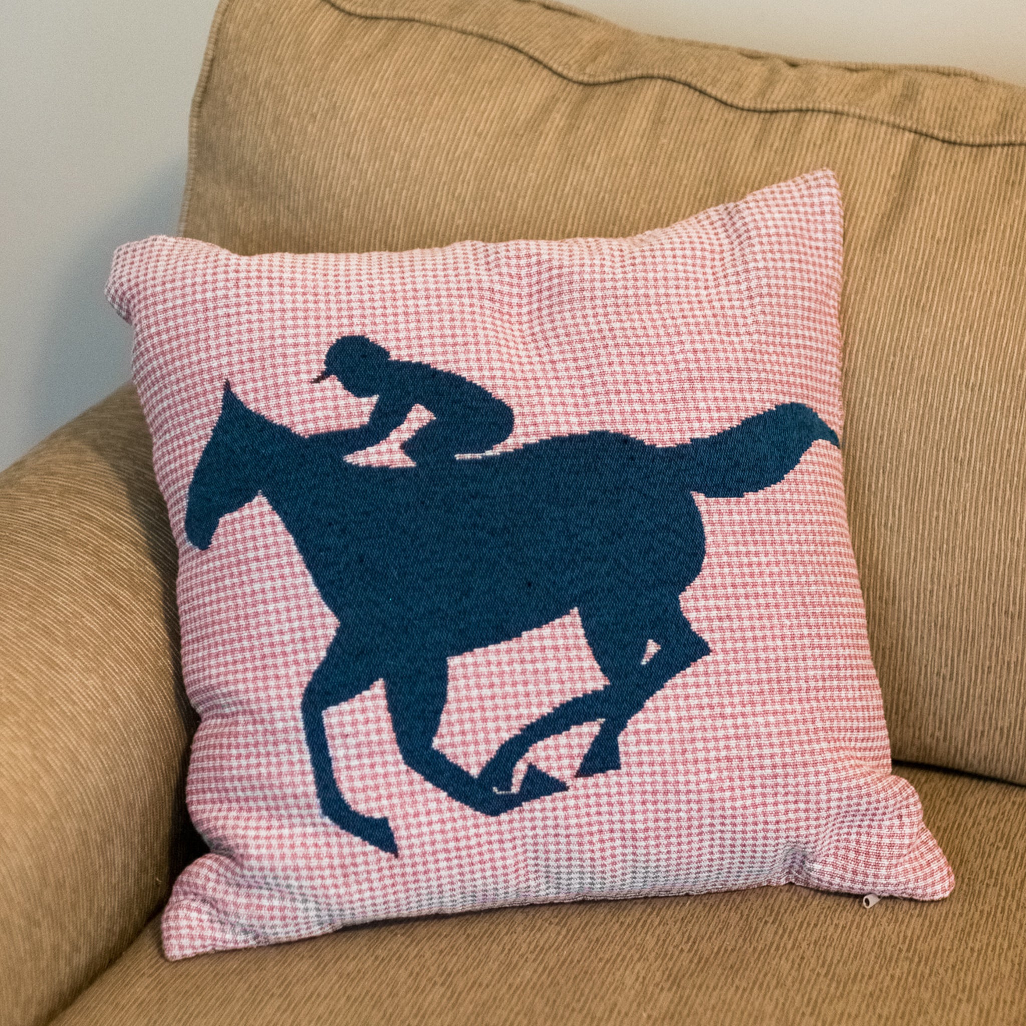 Pink Plaid Race Horse Pillow - Barrel Down South