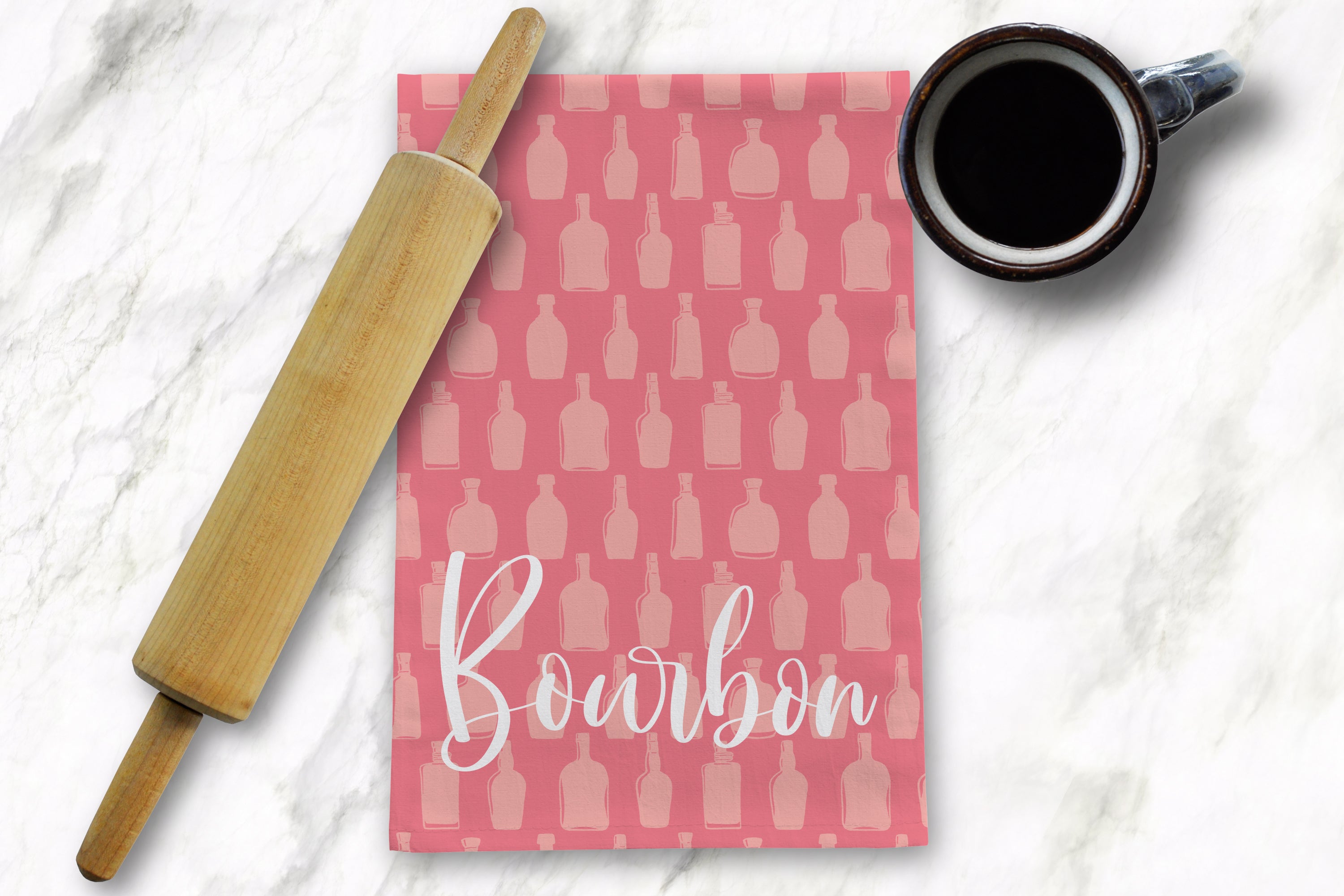 Pink Bottle Pattern Tea Towel - Barrel Down South