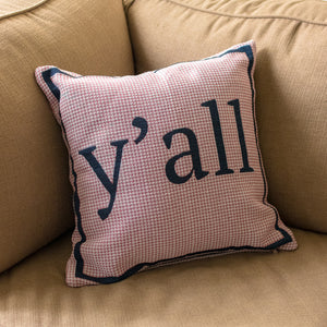 Pink Plaid Y'all Pillow - Barrel Down South